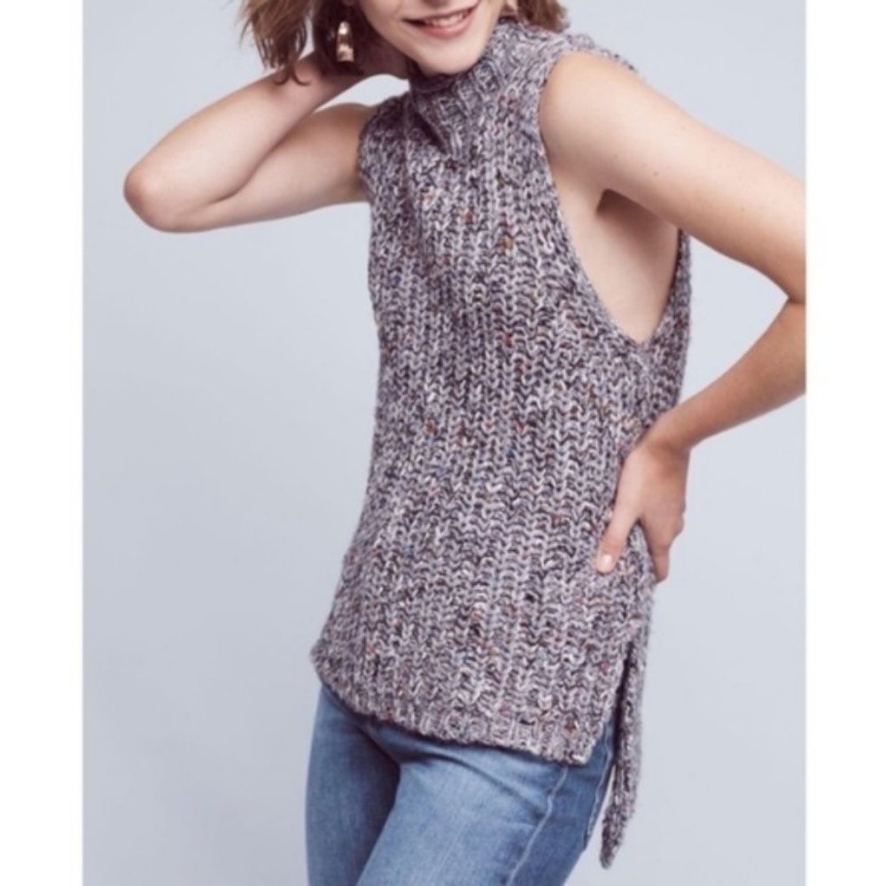 Anthropology Moth Joelle Knit Mock Neck Sweater Sleeveless M
